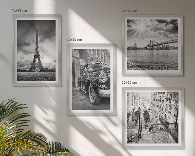 Set de 4 cuadros para salón Vistas de la ciudad, puentes, Torre Eiffel, coche
