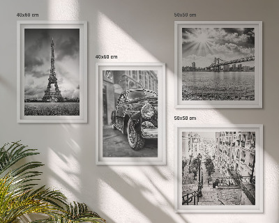 Set de 4 cuadros para salón Vistas de la ciudad, puentes, Torre Eiffel, coche