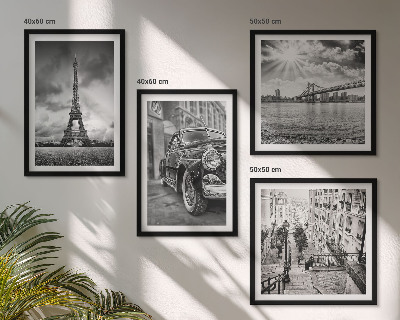 Set de 4 cuadros para salón Vistas de la ciudad, puentes, Torre Eiffel, coche