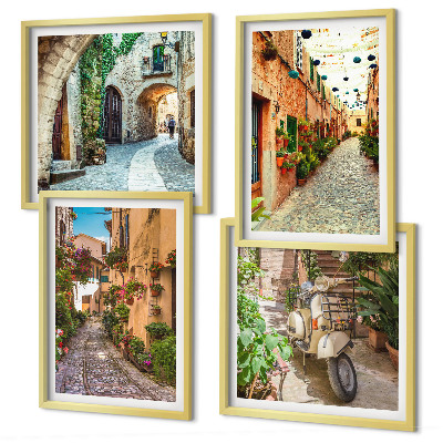 Set de 4 cuadros para salón Encantadoras calles italianas y flores