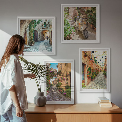 Set de 4 cuadros para salón Encantadoras calles italianas y flores