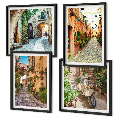 Set de 4 cuadros para salón Encantadoras calles italianas y flores