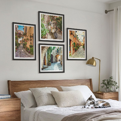 Set de 4 cuadros para salón Encantadoras calles italianas y flores