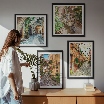 Set de 4 cuadros para salón Encantadoras calles italianas y flores