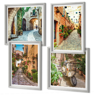 Set de 4 cuadros para salón Encantadoras calles italianas y flores