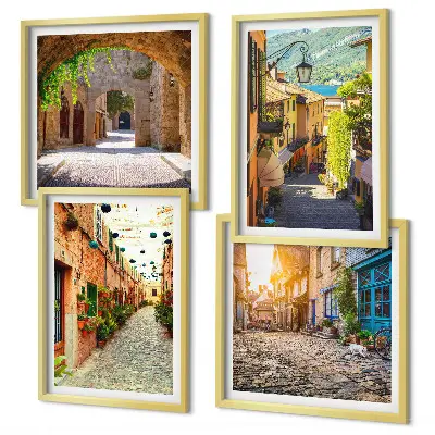 Set de cuadros modernos para salón diseño de calles encantadoras con piedras