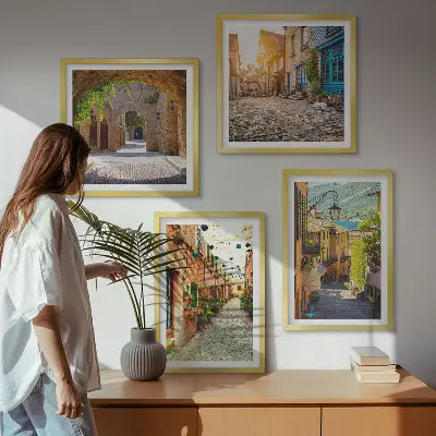 Set de cuadros modernos para salón diseño de calles encantadoras con piedras