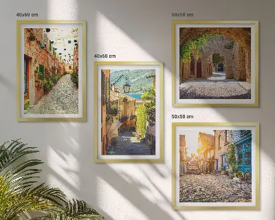 Set de cuadros modernos para salón diseño de calles encantadoras con piedras