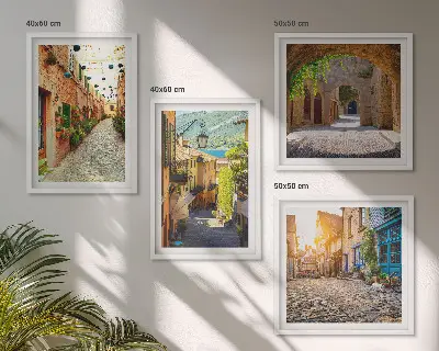 Set de cuadros modernos para salón diseño de calles encantadoras con piedras