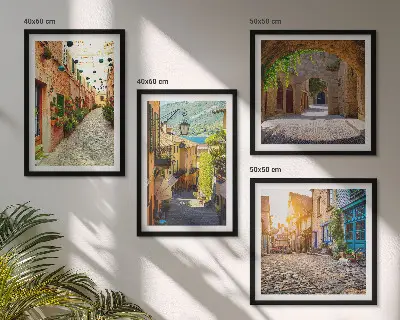 Set de cuadros modernos para salón diseño de calles encantadoras con piedras