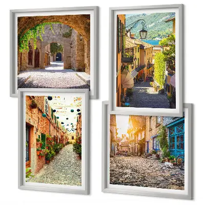 Set de cuadros modernos para salón diseño de calles encantadoras con piedras