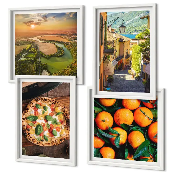 Set de 4 cuadros para salón con diseño de calle en colinas italianas