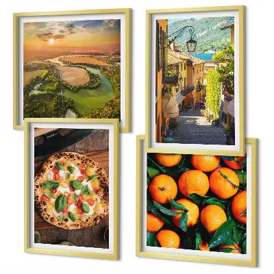 Set de 4 cuadros para salón con diseño de calle en colinas italianas