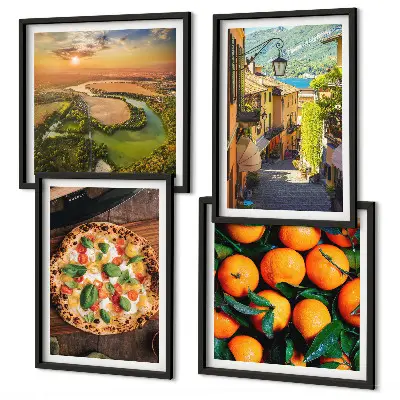 Set de 4 cuadros para salón con diseño de calle en colinas italianas