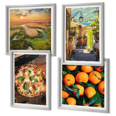 Set de 4 cuadros para salón con diseño de calle en colinas italianas
