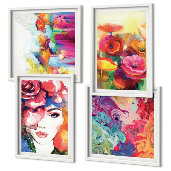 Set de cuadros modernos para salón Retrato de flores con colores intensos