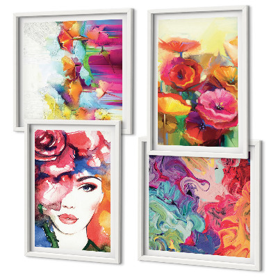 Set de cuadros modernos para salón Retrato de flores con colores intensos