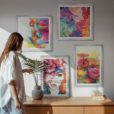 Set de cuadros modernos para salón Retrato de flores con colores intensos