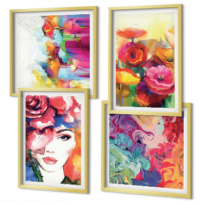 Set de cuadros modernos para salón Retrato de flores con colores intensos
