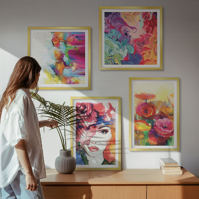 Set de cuadros modernos para salón Retrato de flores con colores intensos