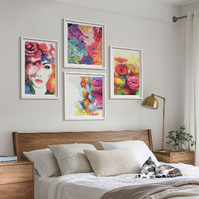 Set de cuadros modernos para salón Retrato de flores con colores intensos