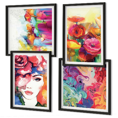 Set de cuadros modernos para salón Retrato de flores con colores intensos