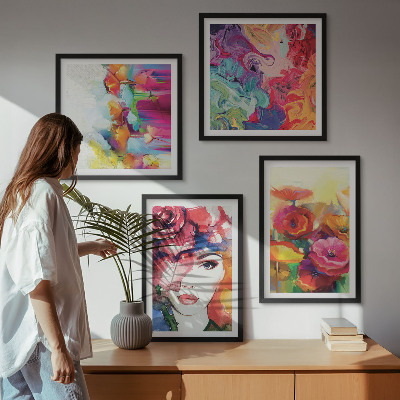 Set de cuadros modernos para salón Retrato de flores con colores intensos