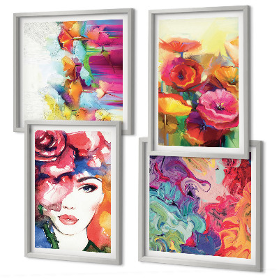 Set de cuadros modernos para salón Retrato de flores con colores intensos