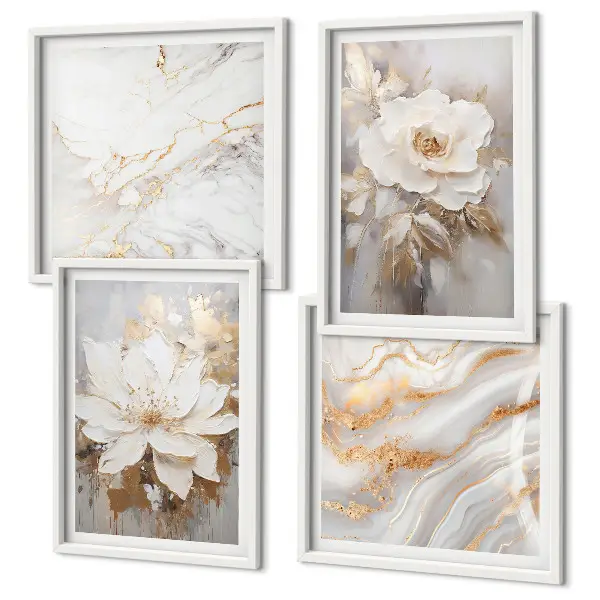 Set de 4 cuadros abstractos de flores de mármol decoración para salón