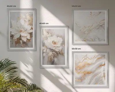 Set de 4 cuadros abstractos de flores de mármol decoración para salón