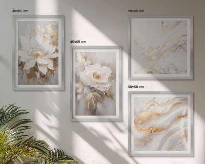 Set de 4 cuadros para salón Flores de mármol abstracto