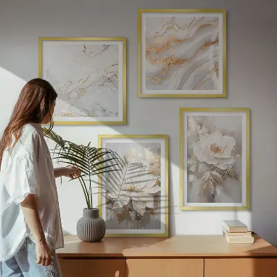 Set de 4 cuadros abstractos de flores de mármol decoración para salón