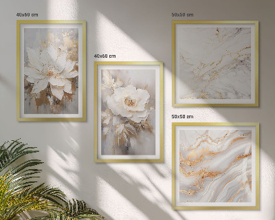 Set de 4 cuadros para salón Flores de mármol abstracto