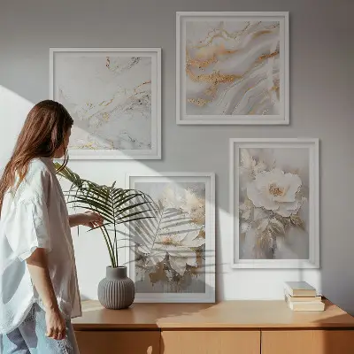 Set de 4 cuadros abstractos de flores de mármol decoración para salón
