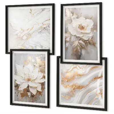 Set de 4 cuadros abstractos de flores de mármol decoración para salón
