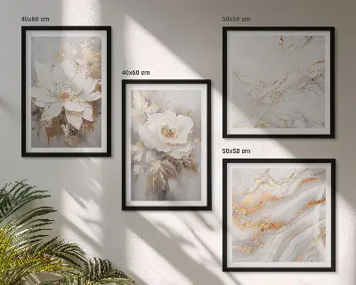 Set de 4 cuadros abstractos de flores de mármol decoración para salón