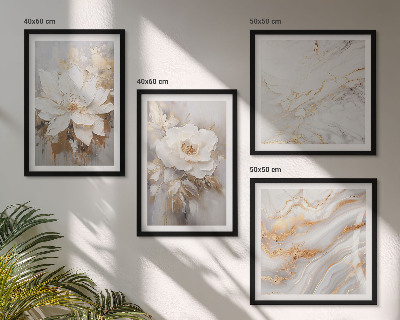 Set de 4 cuadros para salón Flores de mármol abstracto