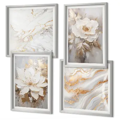 Set de 4 cuadros abstractos de flores de mármol decoración para salón