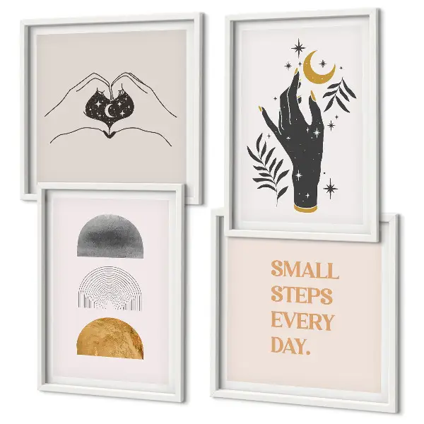 Galería de pared con ilustraciones minimalistas de estilo bohemio