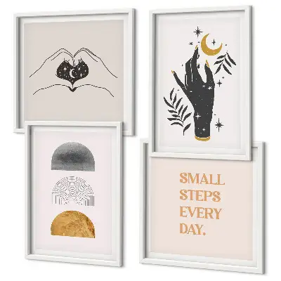 Galería de pared con ilustraciones minimalistas de estilo bohemio