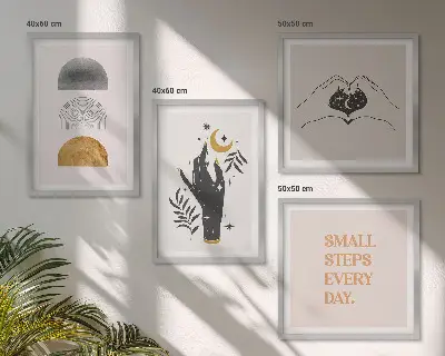 Galería de pared con ilustraciones minimalistas de estilo bohemio