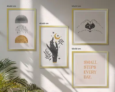 Galería de pared con ilustraciones minimalistas de estilo bohemio