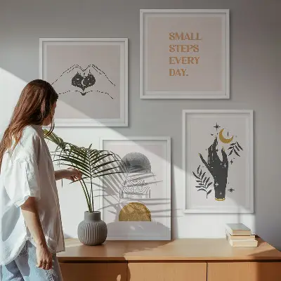 Galería de pared con ilustraciones minimalistas de estilo bohemio