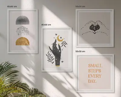 Galería de pared con ilustraciones minimalistas de estilo bohemio
