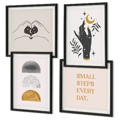Galería de pared con ilustraciones minimalistas de estilo bohemio