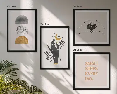 Galería de pared con ilustraciones minimalistas de estilo bohemio