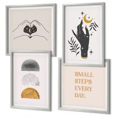 Galería de pared con ilustraciones minimalistas de estilo bohemio