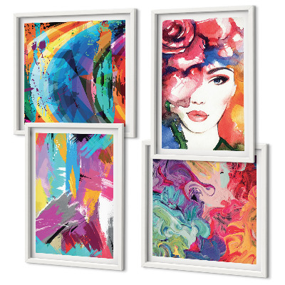 Set de cuadros modernos para salón Retrato abstracto colorido