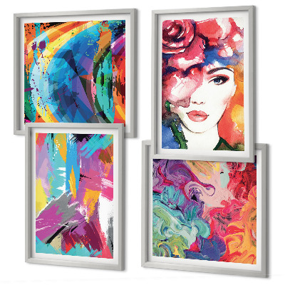 Set de cuadros modernos para salón Retrato abstracto colorido