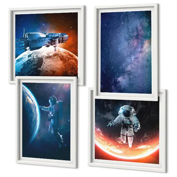 Set de 4 cuadros de estrellas y astronautas decoración para salón